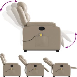 vidaXL Podnoszony fotel masujący, rozkładany, cappuccino, ekoskóra 6