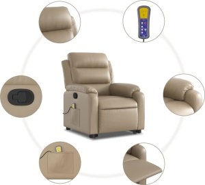 vidaXL Podnoszony fotel masujący, rozkładany, cappuccino, ekoskóra 7