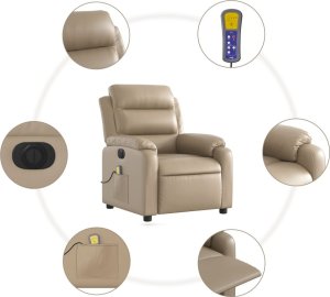 vidaXL Rozkładany fotel masujący, elektryczny, cappuccino, ekoskóra 7