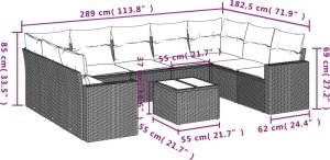 vidaXL 10-cz. zestaw mebli ogrodowych z poduszkami, brązowy polirattan 3