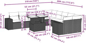 vidaXL vidaXL 11-cz. zestaw mebli ogrodowych z poduszkami, brązowy, rattan PE 10