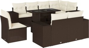 vidaXL vidaXL 9-cz. zestaw mebli ogrodowych z poduszkami, brązowy, polirattan 2