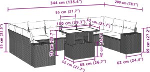 vidaXL vidaXL 11-cz. zestaw mebli ogrodowych z poduszkami, brązowy, rattan PE 10