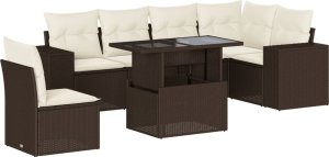 vidaXL vidaXL 7-cz. zestaw wypoczynkowy do ogrodu, z poduszkami, brązowy 2