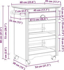 vidaXL vidaXL Wózek kuchenny, BODO, biało-brązowa, 67,5x45x80 cm 9