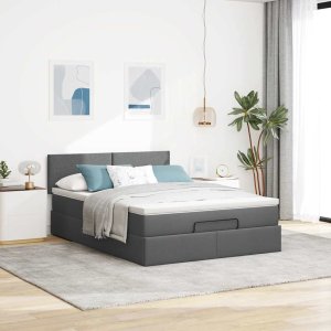 vidaXL vidaXL Łóżko otomana z materacem, ciemnoszare, 140x200 cm, tkanina 4
