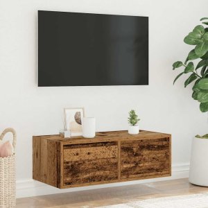 vidaXL vidaXL Szafka pod TV z oświetleniem LED, stare drewno, 75x35,5x25 cm 4
