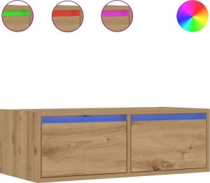 vidaXL vidaXL Szafka pod TV z oświetleniem LED, dąb artisan, 75x35,5x25 cm 2