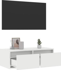 vidaXL Szafka pod TV z oświetleniem LED, biała, 75x35,5x25 cm 5