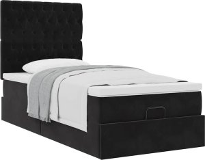 vidaXL vidaXL Rama łóżka otomana z materacami, czarna, 90x200 cm, aksamit 2