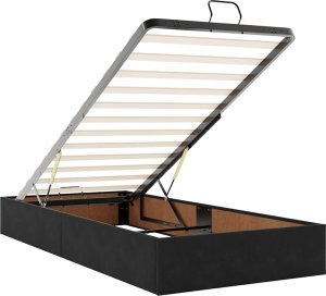 vidaXL vidaXL Rama łóżka otomana z materacami, czarna, 90x200 cm, aksamit 8