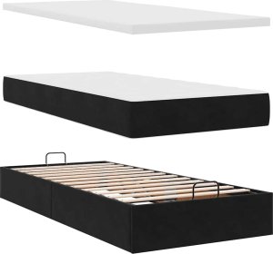 vidaXL vidaXL Rama łóżka otomana z materacami, czarna, 90x200 cm, aksamit 9