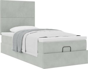 vidaXL vidaXL Rama łóżka otomana z materacami, szara, 100x200 cm, aksamit 2