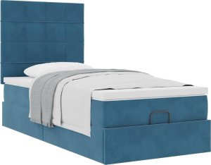 vidaXL vidaXL Rama łóżka otomana z materacami, niebieska, 100x200 cm, aksamit 2