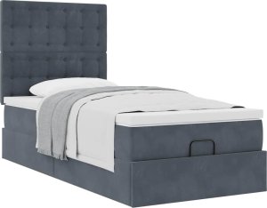 vidaXL vidaXL Rama łóżka otomana z materacami, szara, 90x200 cm, aksamit 2