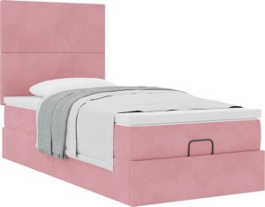 vidaXL vidaXL Rama łóżka otomana z materacami, różowa, 90x200 cm, aksamit 2