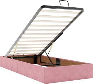 vidaXL vidaXL Rama łóżka otomana z materacami, różowa, 90x200 cm, aksamit 8