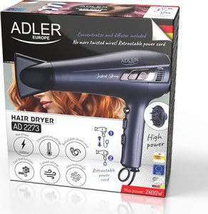Suszarka Adler AD 2273 Suszarka ze zwijanym przewodem - 2400w + dyfuzor 10