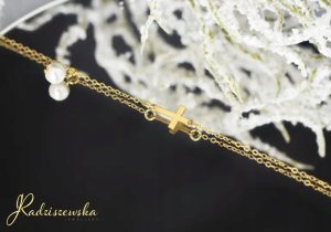 Radziszewska Jewellery Bransoletka Złota z Krzyżykiem Perła 925 Łańcuszek Prezent DEDYKACJA GRATIS 2