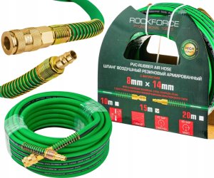 Rockforce Wąż gumowy pneumatyczny zbrojony 8mm x 15m z szybkozłączkami 3