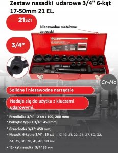 Zestaw narzędzi Forcekraft Zestaw narzędzi udarowych 3/4" 21el. (6-kątnych) (17-50mm) 11