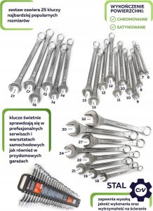Forcekraft Zestaw kluczy płasko-oczkowych 25el. (6-32mm) Cr-V 6