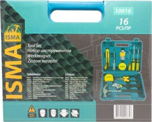 Zestaw narzędzi Isma Zestaw narzędziowy 16 el. Kombinerki wk rętaki młotek 4
