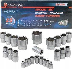 Zestaw narzędzi Forsage Zestaw nasadek 1/4" & 1/2" 25el. (4-32mm) (6-kątnych) 3