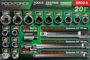 Zestaw narzędzi Rockforce Zestaw narzędzi 3/8" 20el. z nasadkami (6-22mm), adapterami i przedłużkami 3