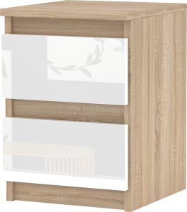 Stiv-Meble SZAFKA NOCNA DĄB SONOMA BIAŁA POŁYSK 30CM 2 SZUFLADY STOLIK RTV DO SYPIALNI 1