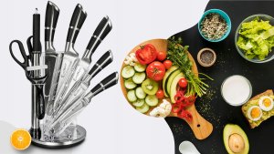 Elitehoff ZESTAW 9 ELEM. NOŻY KUCHENNYCH W STOJAKU Z OSTRZAŁKĄ I NOŻYCAMI E-6265 8