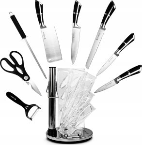 Elitehoff ZESTAW 9 ELEM. NOŻY KUCHENNYCH W STOJAKU Z OSTRZAŁKĄ I NOŻYCAMI E-6265 9