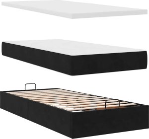 vidaXL vidaXL Rama łóżka otomana z materacami, czarna, 100x200 cm, aksamit 10