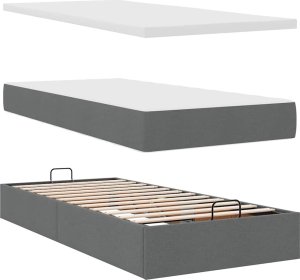 vidaXL Rama łóżka otomana z materacem, szara, 100x200 cm, tkanina 6