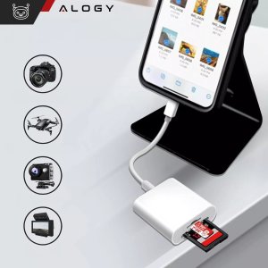 Alogy Czytnik kart pamięci Alogy SD Micro Card Reader do iPhone iPad adapter przejściówka Lightning 6