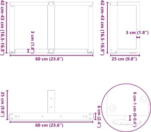 vidaXL Nogi do stolika kawowego, 2 pcs., czarne, 60x25x(42-43)cm, stal 10