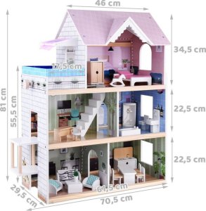 Jokomisiada Domek drewniany dla lalek + basen winda mebelki światło LED ZA4835 11
