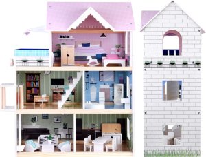 Jokomisiada Domek drewniany dla lalek + basen winda mebelki światło LED ZA4835 2