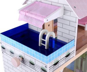 Jokomisiada Domek drewniany dla lalek + basen winda mebelki światło LED ZA4835 3