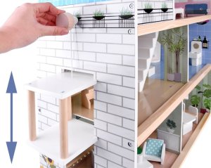 Jokomisiada Domek drewniany dla lalek + basen winda mebelki światło LED ZA4835 4