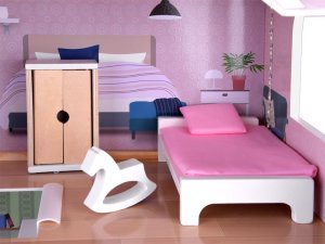 Jokomisiada Domek drewniany dla lalek + basen winda mebelki światło LED ZA4835 7