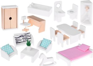 Jokomisiada Domek drewniany dla lalek + basen winda mebelki światło LED ZA4835 10