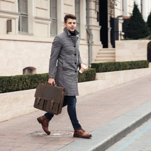 Beltimore Skórzana aktówka męska elegancka teczka na dokumenty brązowa skóra nubuk Beltimore J22 2