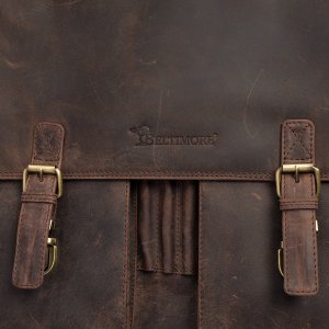 Beltimore Skórzana aktówka męska elegancka teczka na dokumenty brązowa skóra nubuk Beltimore J22 6