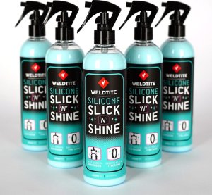 Weldtite Nabłyszczacz ochronny WELDTITE SILICONE SLICK 'N' SHINE 400 ml, Do opon, goleni amortyzatorów i amortyzowanych sztyc (NEW 2025) 4