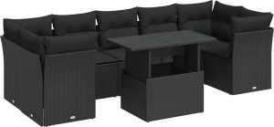 vidaXL 8-cz. zestaw wypoczynkowy do ogrodu, z poduszkami, czarny 2