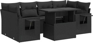 vidaXL 7-cz. zestaw wypoczynkowy do ogrodu, z poduszkami, czarny 2