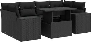 vidaXL 7-cz. zestaw wypoczynkowy do ogrodu, z poduszkami, czarny 2