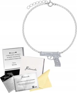 Radziszewska Jewellery Bransoletka Srebrna PISTOLET Łańcuszek 925 Prezent Biżuteria GRAWER GRATIS 1