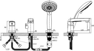 Sotbe SOTBE MARDOLA bateria stojąca nawannowa 3-otworowa + bateria umywalkowa obrotowa 5